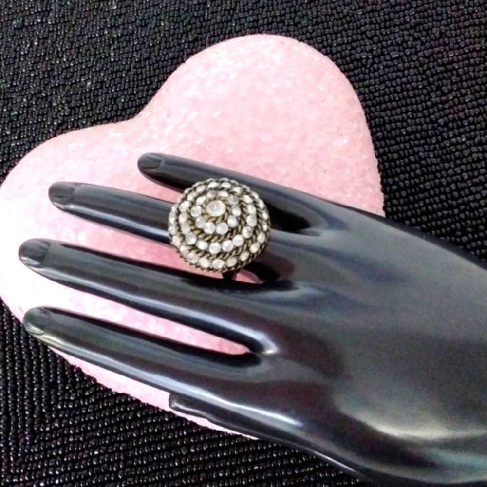 Bronze look statement ring with rhinestones